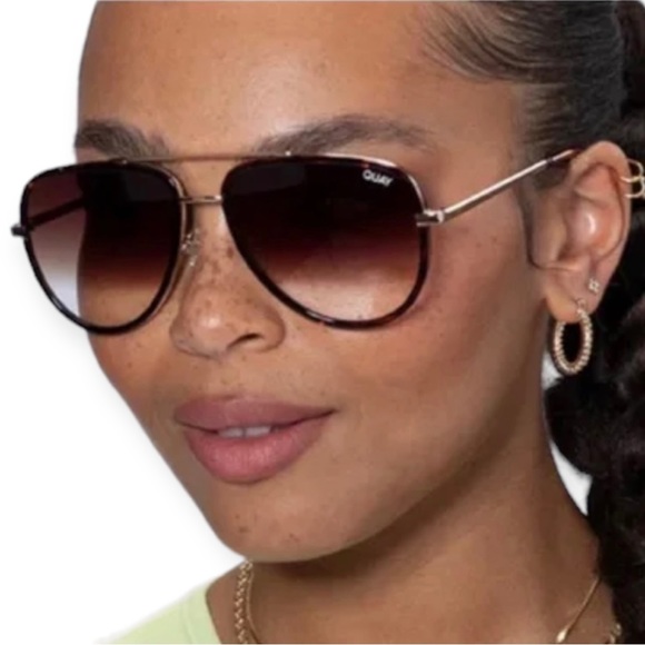 QUAY All In Sunglasses Tortoise Frame Brown Gradient Lenses Aviators Unisex NWT - Picture 10 of 16
